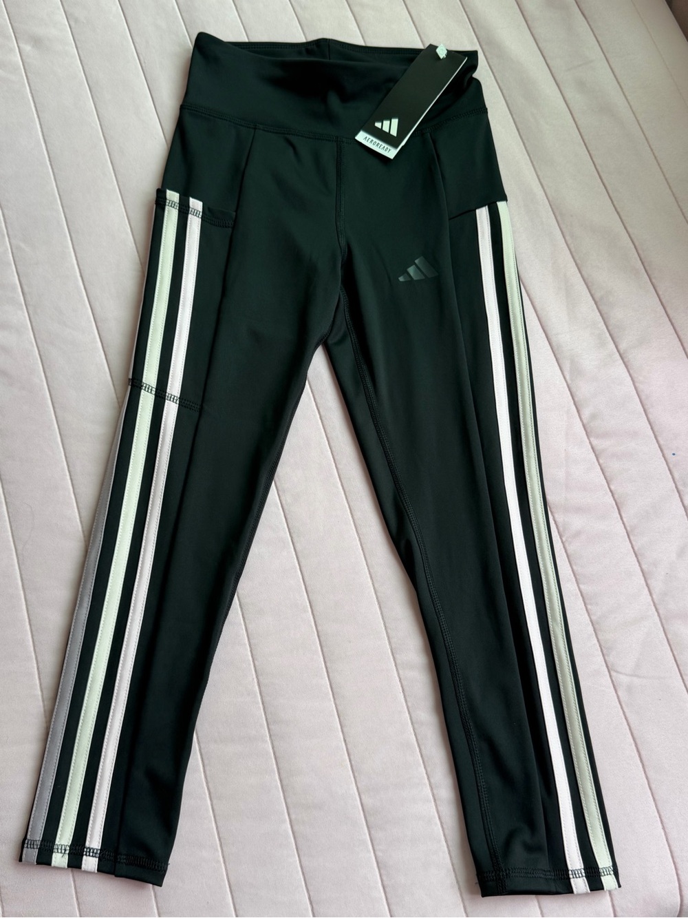 Adidas Girls' Black Athletic Leggings with White Side Stripes size 10/12 new
